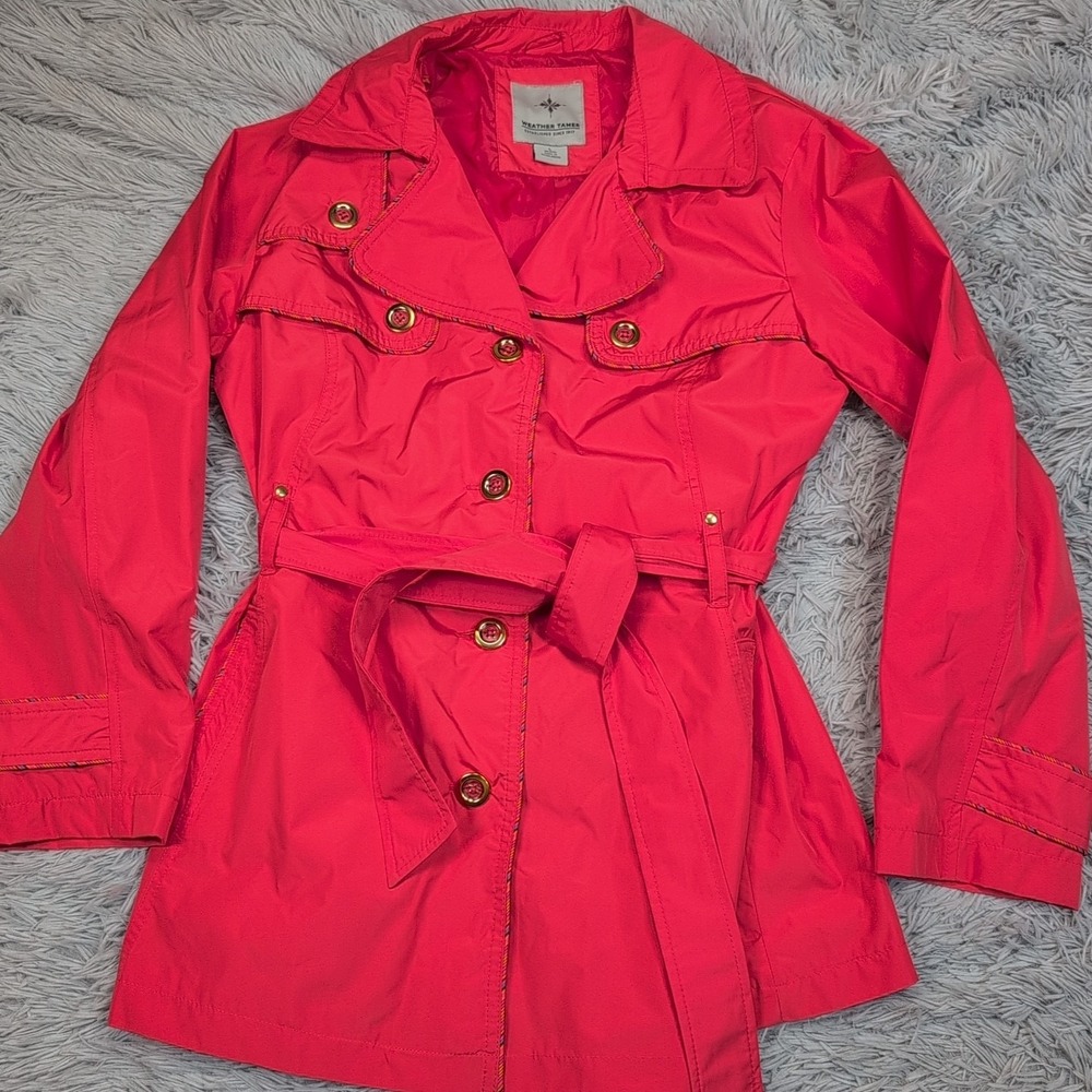 Weather Tamer Jacket Womens L Belt Pockets Coat Button‎ Up Career Preppy